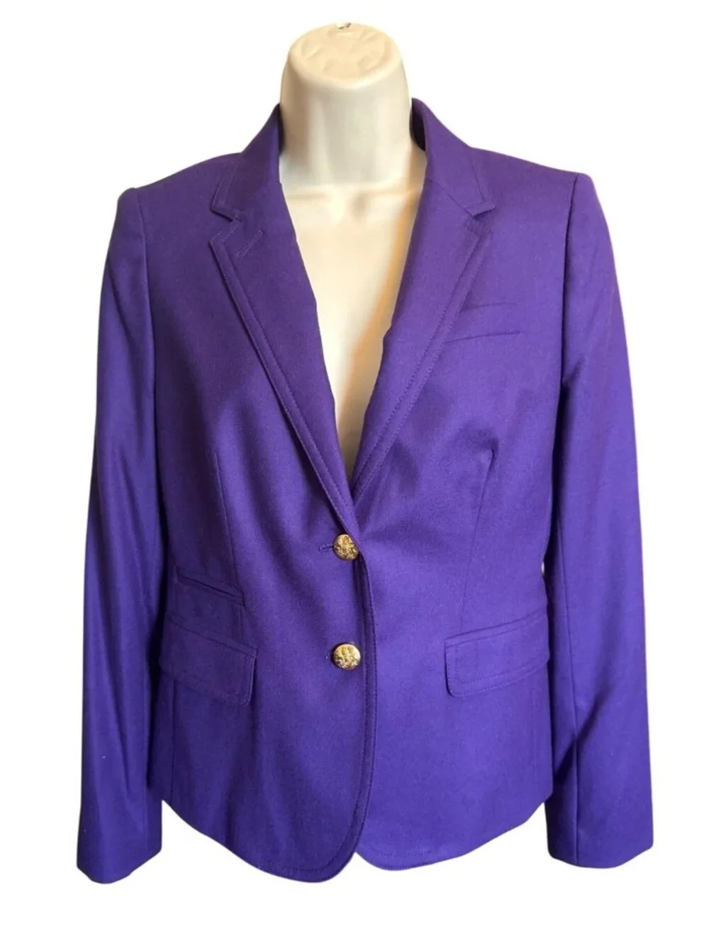 J. Crew Schoolboy Blazer Wool Purple Gold Button Preppy Career Jacket 4 Academia